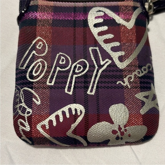 COACH Poppy Tartan purple plaid wristlet purple pink - Picture 5 of 11
